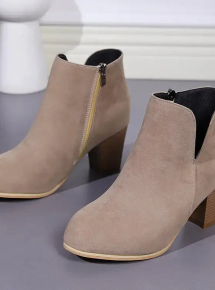 KissICON Elegant Women Ankle Bootie Side Zippers Chunky Mid