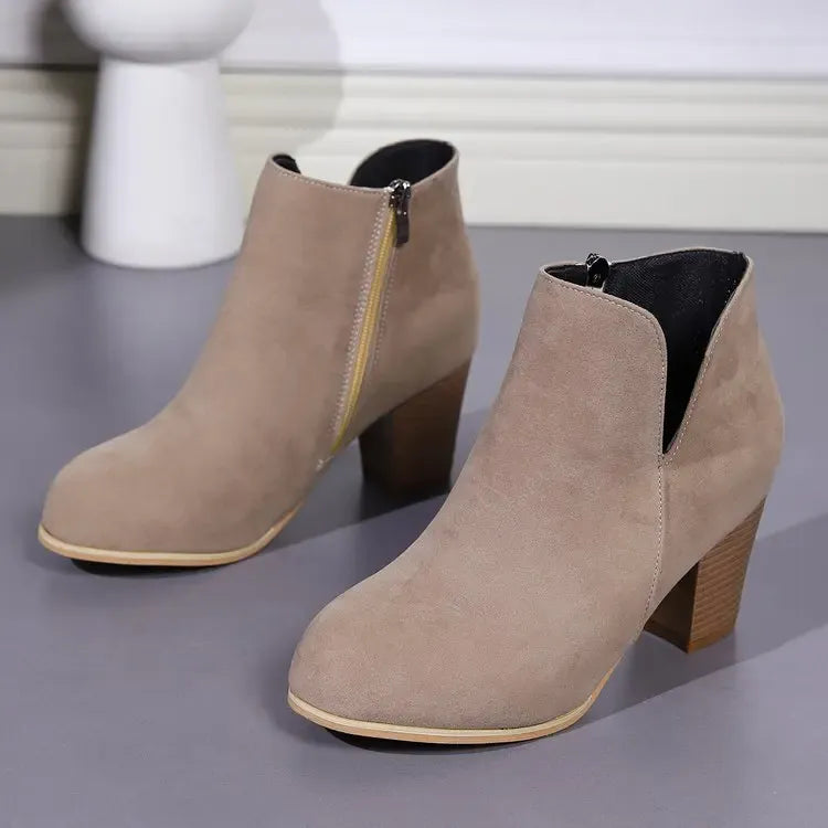 KissICON Elegant Women Ankle Bootie Side Zippers Chunky Mid