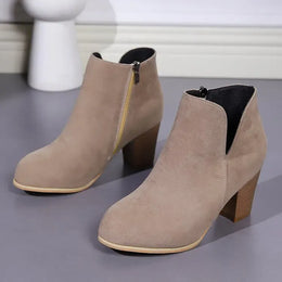 KissICON Elegant Women Ankle Bootie Side Zippers Chunky Mid