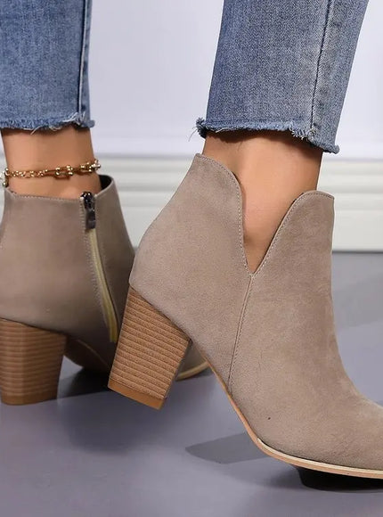 KissICON Elegant Women Ankle Bootie Side Zippers Chunky Mid