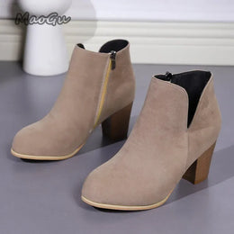 KissICON Elegant Women Ankle Bootie Side Zippers Chunky Mid