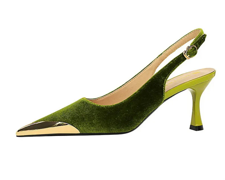 KissICON Elegant Women Green High Heel Velvet Pumps Wedding