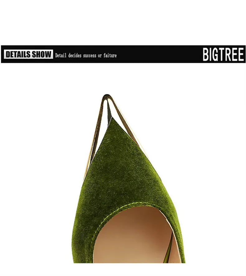KissICON Elegant Women Green High Heel Velvet Pumps Wedding