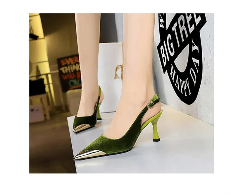 KissICON Elegant Women Green High Heel Velvet Pumps Wedding