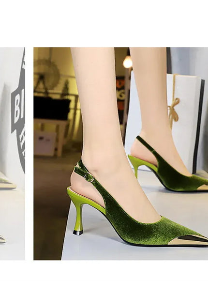 KissICON Elegant Women Green High Heel Velvet Pumps Wedding