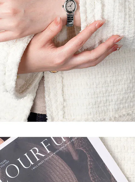 KissICON Elegant Women Quartz Watch Waterproof Stainless Oval Case