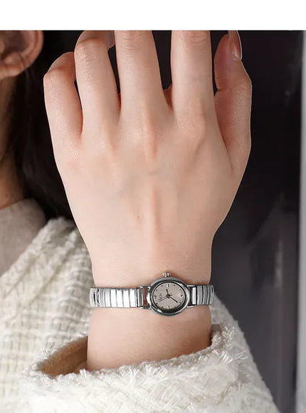 KissICON Elegant Women Quartz Watch Waterproof Stainless Oval Case