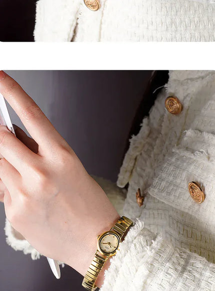 KissICON Elegant Women Quartz Watch Waterproof Stainless Oval Case