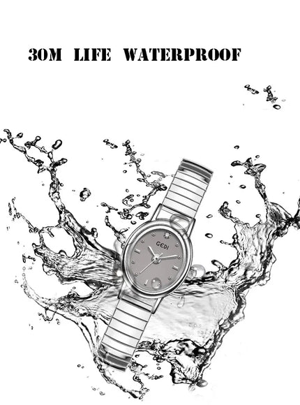KissICON Elegant Women Quartz Watch Waterproof Stainless Oval Case
