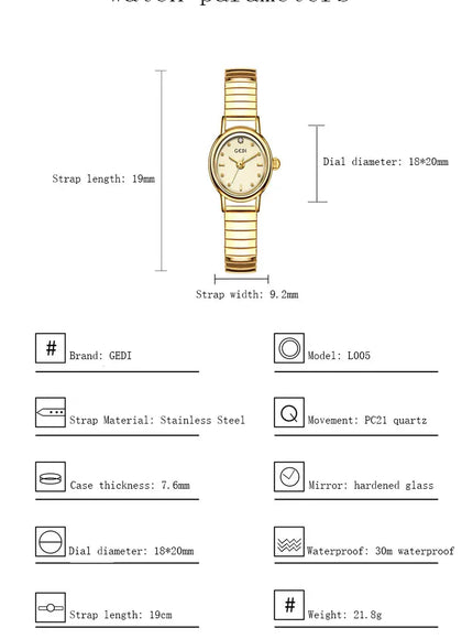 KissICON Elegant Women Quartz Watch Waterproof Stainless Oval Case