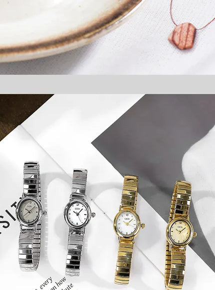 KissICON Elegant Women Quartz Watch Waterproof Stainless Oval Case