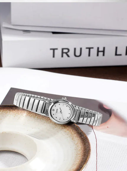 KissICON Elegant Women Quartz Watch Waterproof Stainless Oval Case