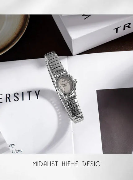KissICON Elegant Women Quartz Watch Waterproof Stainless Oval Case