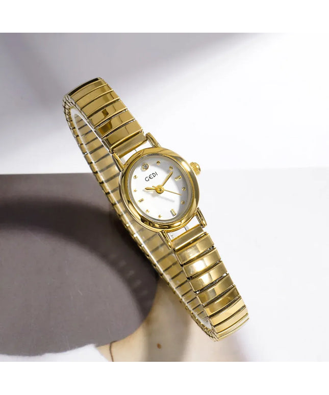 KissICON Elegant Women Quartz Watch Waterproof Stainless Oval Case