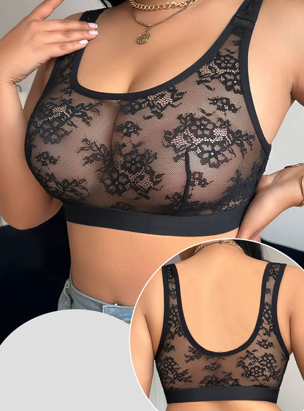 KissICON Elegant Women's Bralette Contrast Mesh No Padding