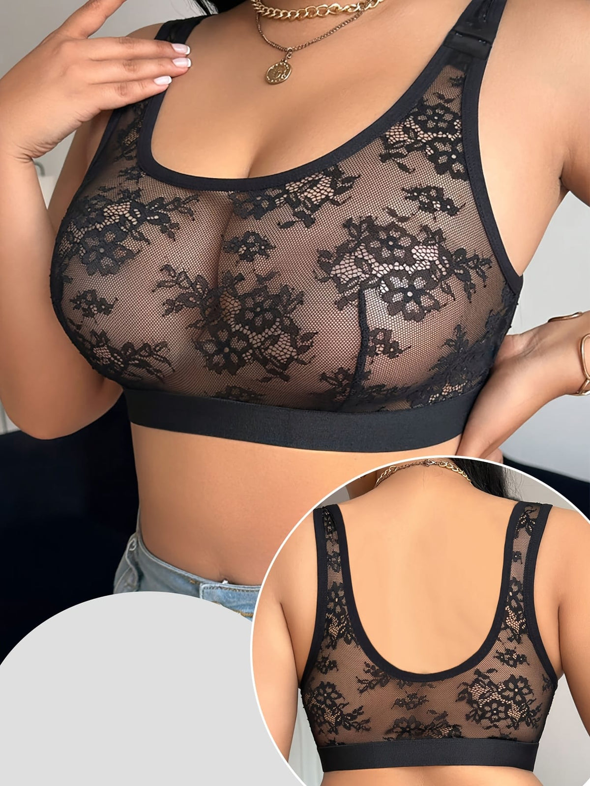 KissICON Elegant Women's Bralette Contrast Mesh No Padding