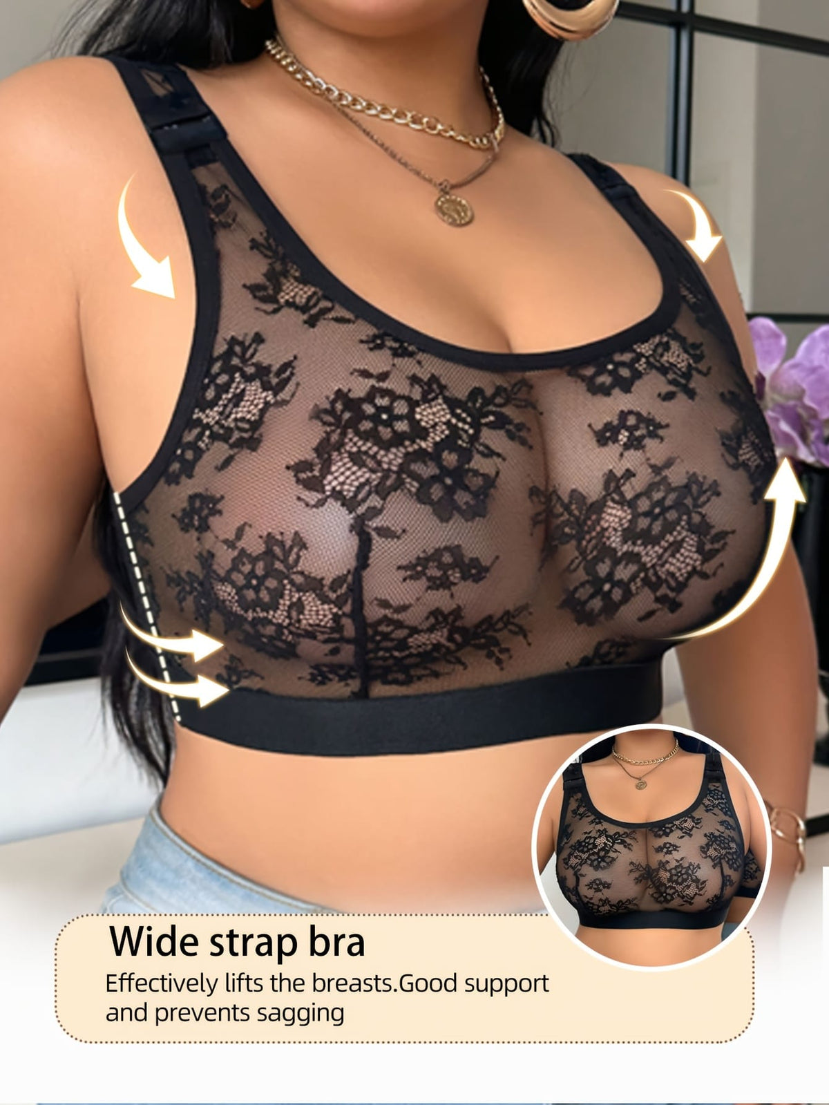 KissICON Elegant Women's Bralette Contrast Mesh No Padding