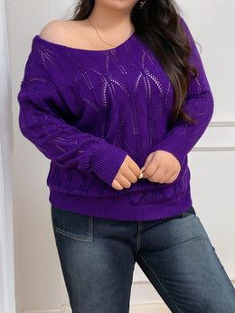 jkthpu-45 Elegant Women's Plus-Size Hollow-Shoulder Pullover - Long Sleeve