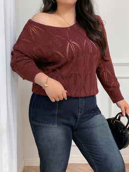 jkthpu-45 Elegant Women's Plus-Size Hollow-Shoulder Pullover - Long Sleeve