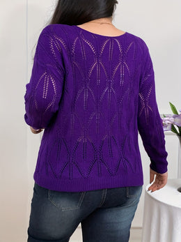 jkthpu-45 Elegant Women's Plus-Size Hollow-Shoulder Pullover - Long Sleeve