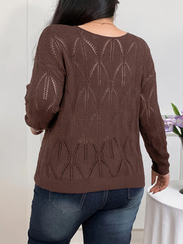 jkthpu-45 Elegant Women's Plus-Size Hollow-Shoulder Pullover - Long Sleeve