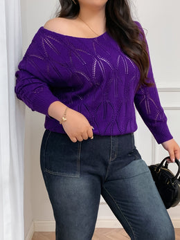 jkthpu-45 Elegant Women's Plus-Size Hollow-Shoulder Pullover - Long Sleeve