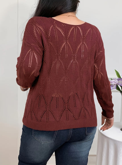 jkthpu-45 Elegant Women's Plus-Size Hollow-Shoulder Pullover - Long Sleeve
