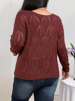 jkthpu-45 Elegant Women's Plus-Size Hollow-Shoulder Pullover - Long Sleeve