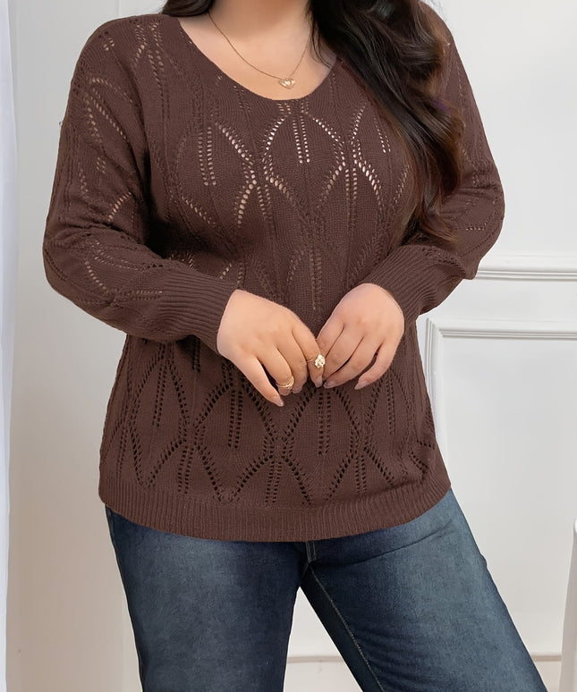 jkthpu-45 Elegant Women's Plus-Size Hollow-Shoulder Pullover - Long Sleeve