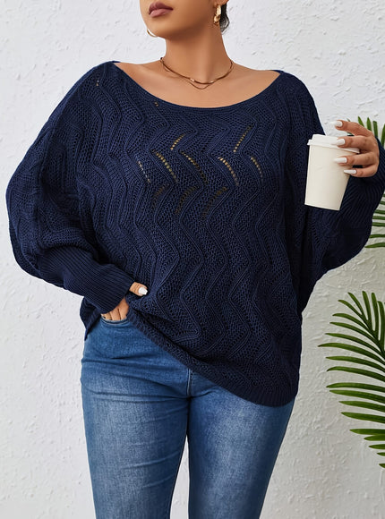 jkthpu-45 Elegant Women's Plus-Size Hollow-Shoulder Pullover - Off-Shoulder Long