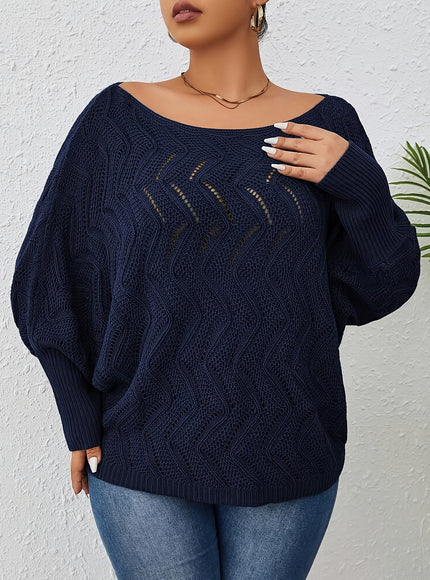 jkthpu-45 Elegant Women's Plus-Size Hollow-Shoulder Pullover - Off-Shoulder Long
