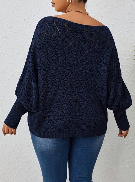 jkthpu-45 Elegant Women's Plus-Size Hollow-Shoulder Pullover - Off-Shoulder Long