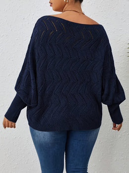 jkthpu-45 Elegant Women's Plus-Size Hollow-Shoulder Pullover - Off-Shoulder Long