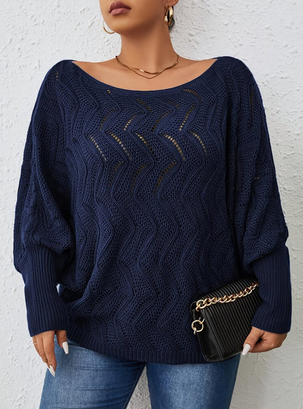 jkthpu-45 Elegant Women's Plus-Size Hollow-Shoulder Pullover - Off-Shoulder Long