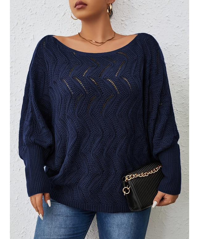 jkthpu-45 Elegant Women's Plus-Size Hollow-Shoulder Pullover - Off-Shoulder Long