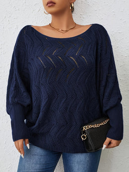 jkthpu-45 Elegant Women's Plus-Size Hollow-Shoulder Pullover - Off-Shoulder Long