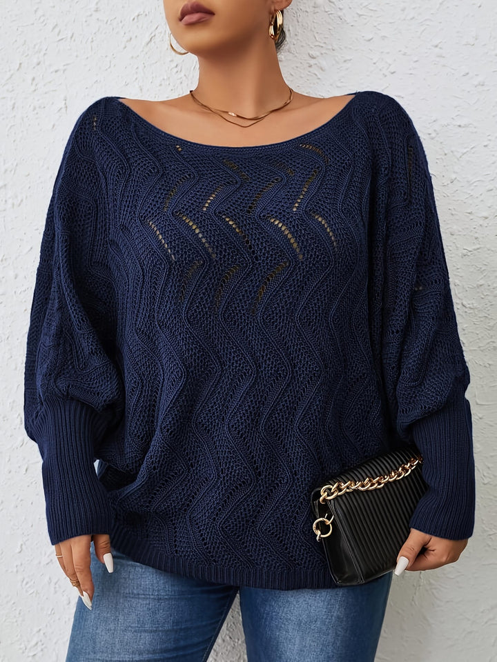 Elegant Women's Plus-Size Hollow-Shoulder Pullover - Off-Shoulder Long