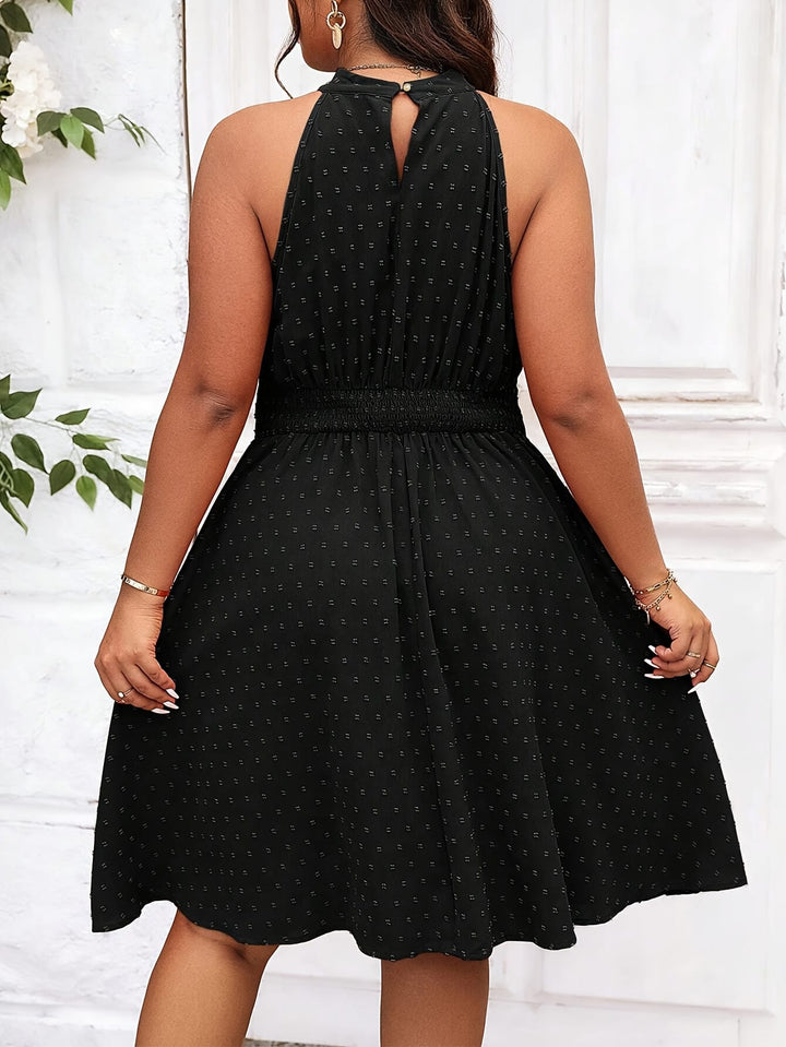 Elegant Women'S Plus Size Summer Halter Neck Fitted Dress, Solid Color, Polyester, Non-Stretch, Woven, 157g/m², for Women