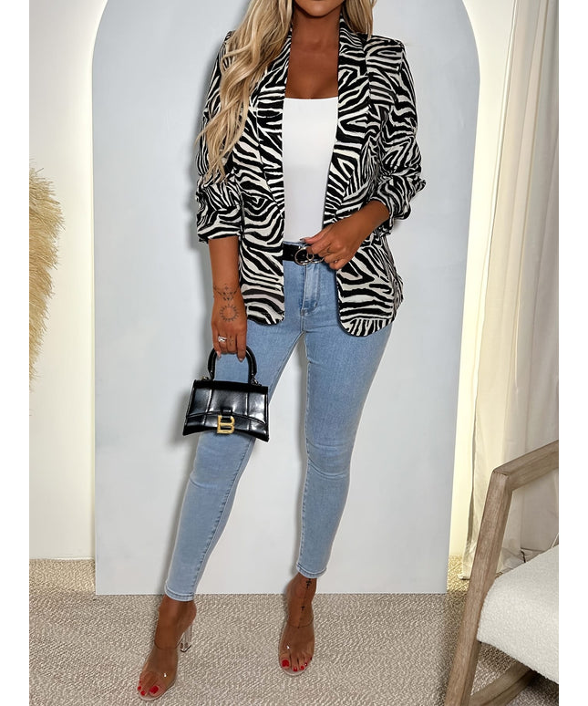 KissICON Elegant Zebra Curve Shawl Collar Work Party Blazer