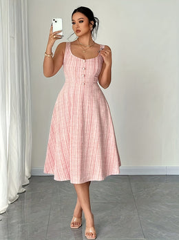 jkthpu-45 ELenzga Plus Size Women's Sleeveless Pearl Button Dress Elegant Valentine's Day