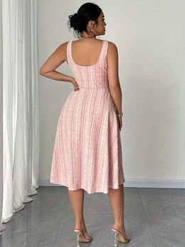 jkthpu-45 ELenzga Plus Size Women's Sleeveless Pearl Button Dress Elegant Valentine's Day