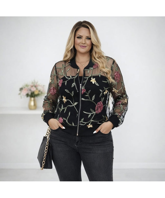 KissICON Outerwear Embroidered Floral CutOut Plus Size Jacket