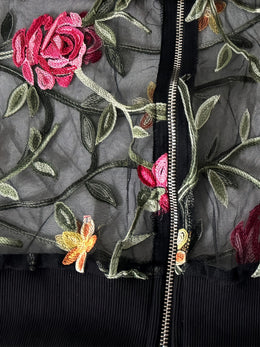 KissICON Outerwear Embroidered Floral CutOut Plus Size Jacket