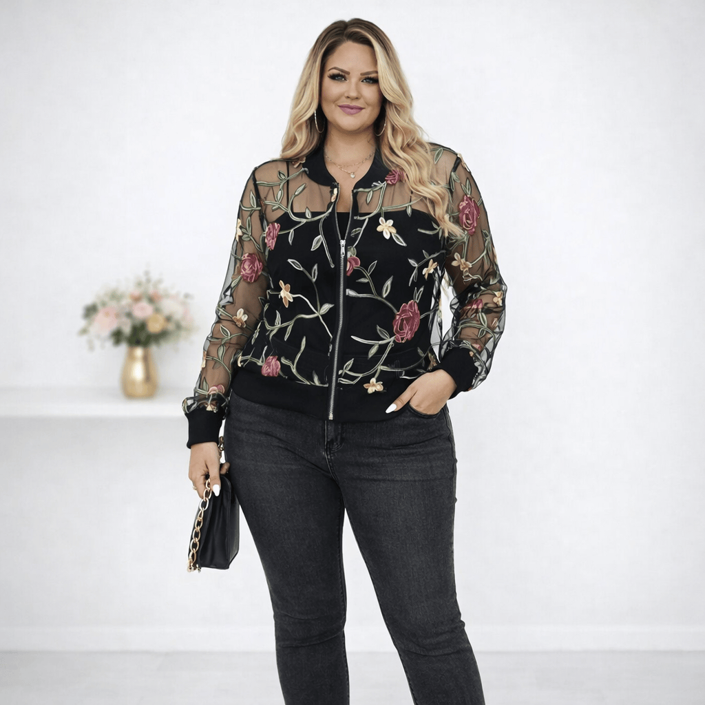 KissICON Outerwear Embroidered Floral CutOut Plus Size Jacket