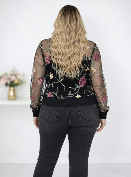 KissICON Outerwear Embroidered Floral CutOut Plus Size Jacket