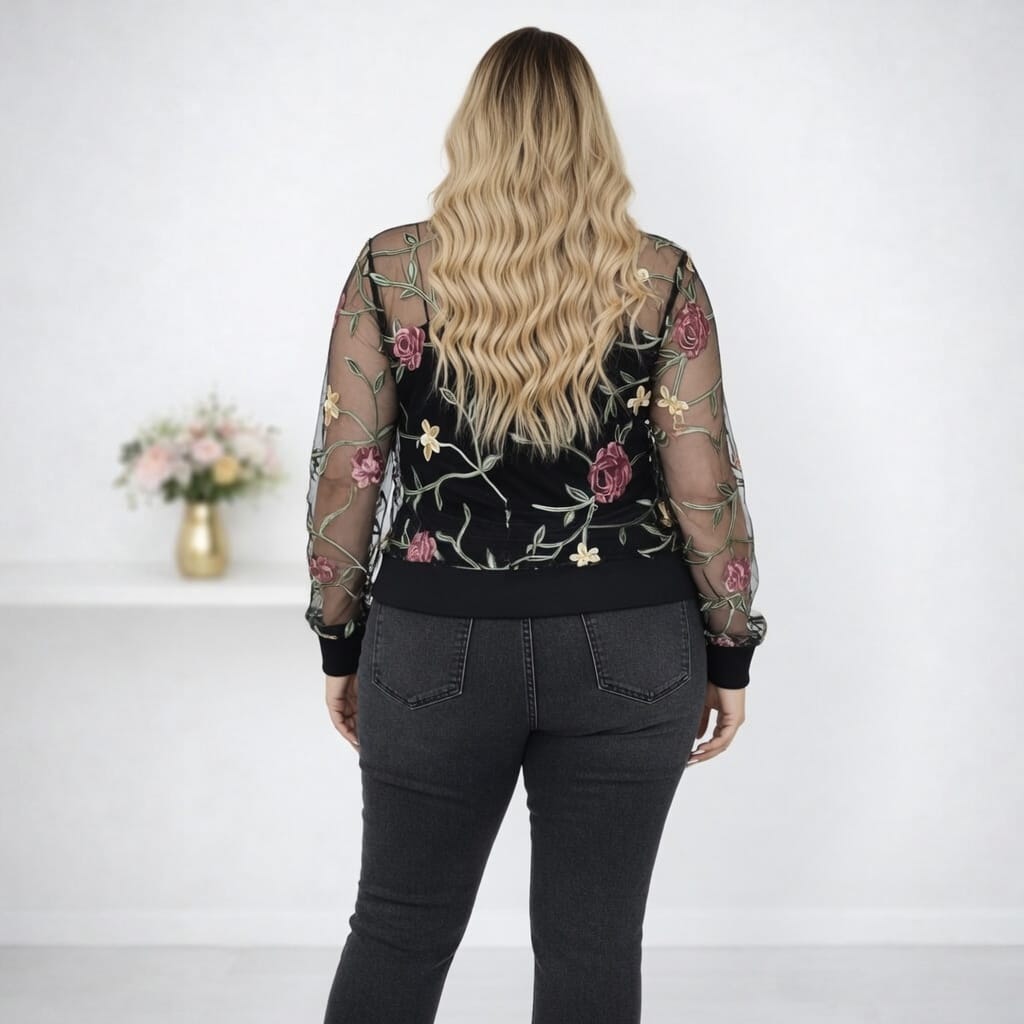 KissICON Outerwear Embroidered Floral CutOut Plus Size Jacket