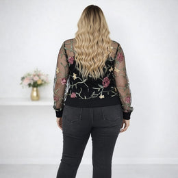 KissICON Outerwear Embroidered Floral CutOut Plus Size Jacket