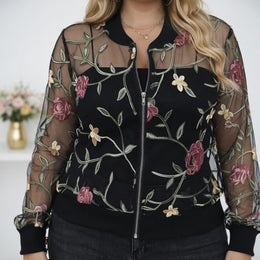 KissICON Outerwear Embroidered Floral CutOut Plus Size Jacket