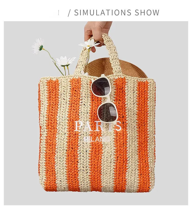 KissICON Embroidered Letter Hand Woven Hand-held Beach Women's