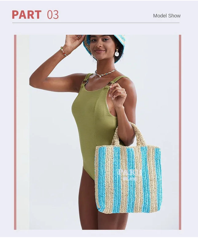 KissICON Embroidered Letter Hand Woven Hand-held Beach Women's